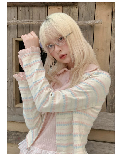 RF - Candy Stripe Floral Knit Cardigan and Midi Skirt Set