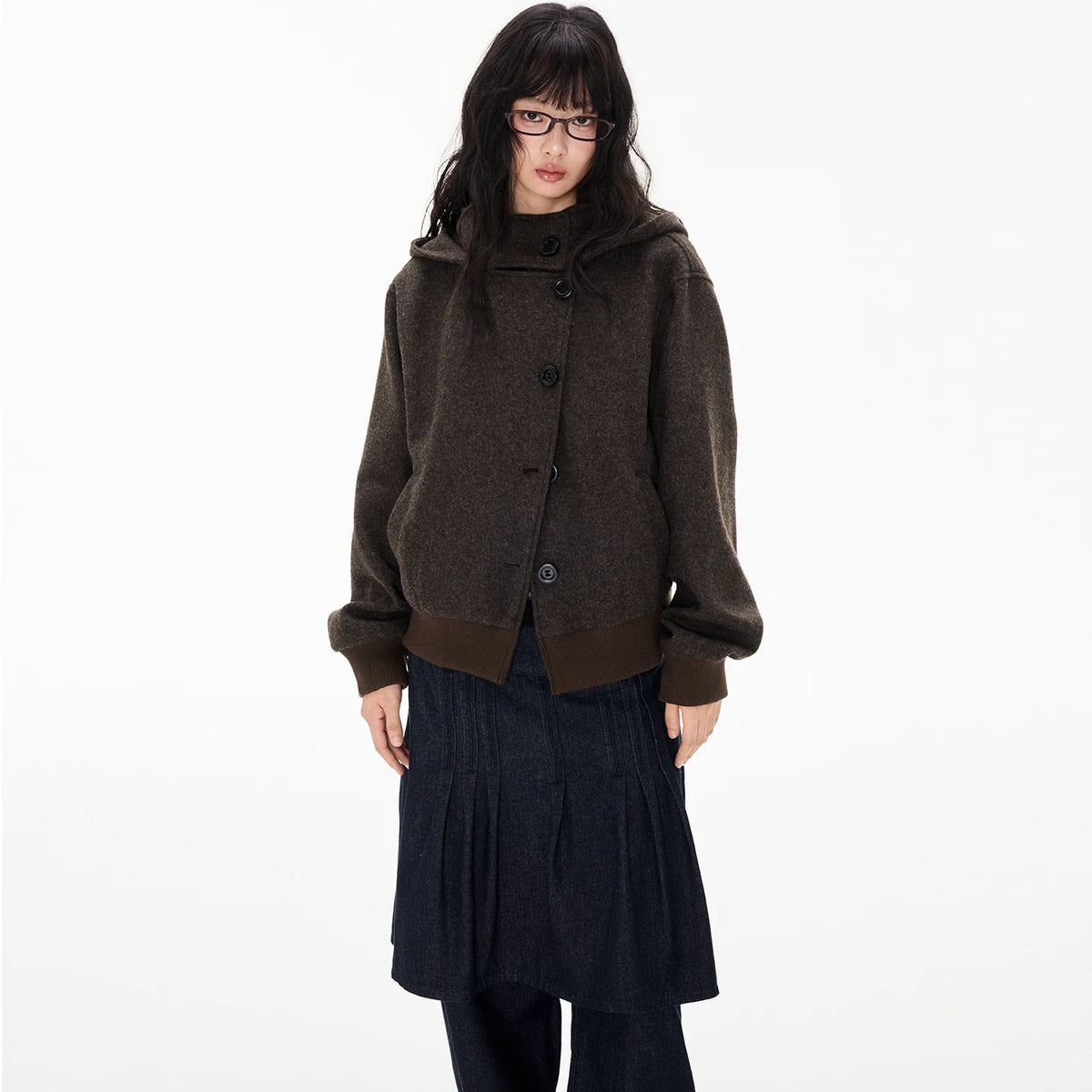 EZEK | Preppy Hooded Wool Blend Jacket with Button Front