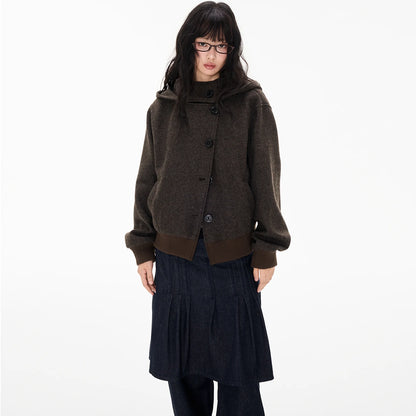 EZEK | Preppy Hooded Wool Blend Jacket with Button Front