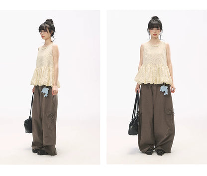"Street Stroll Girl" Sage Gray Cotton Wide-Leg Cargo Pants