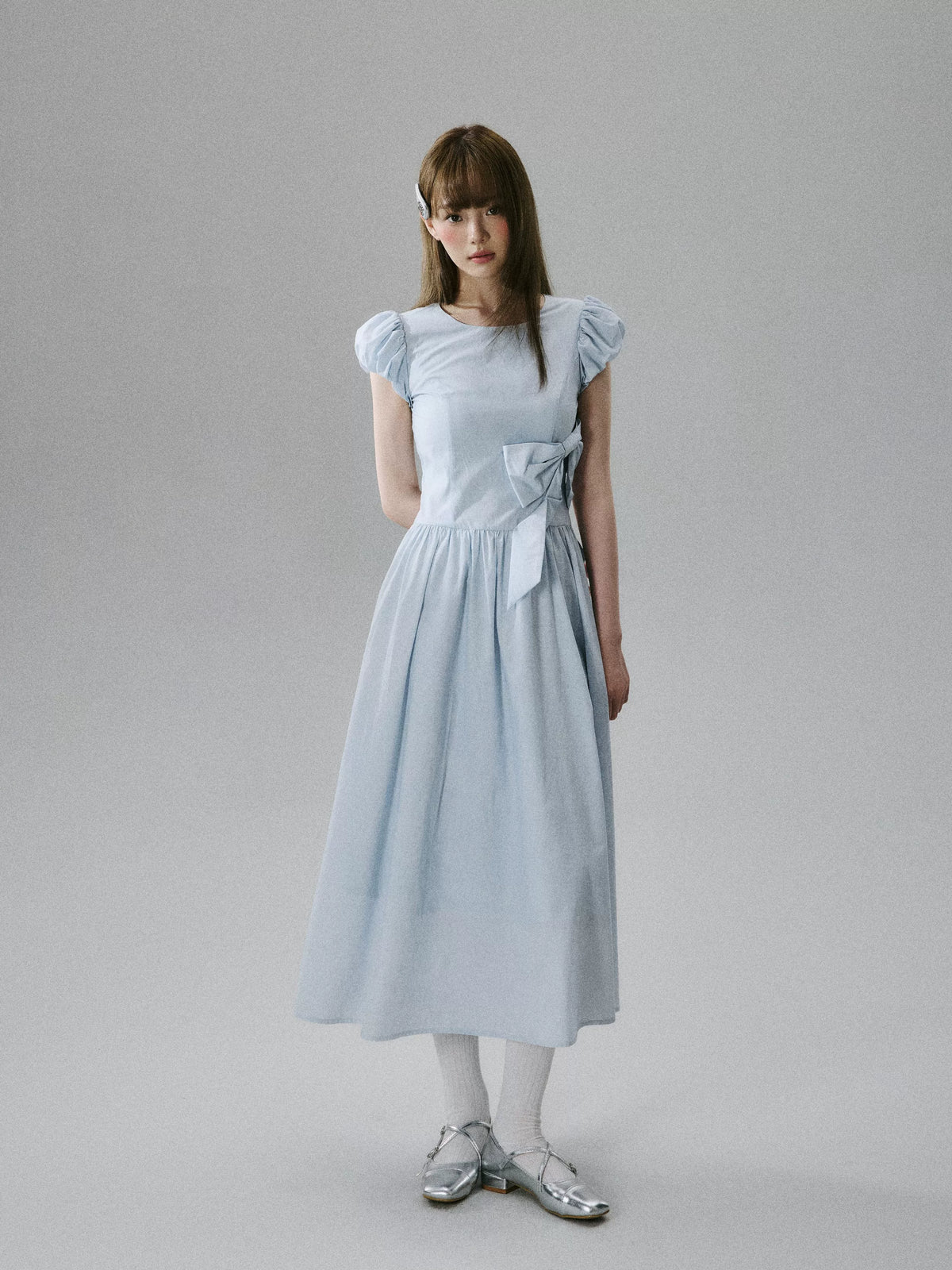 LOST FOREST - Blue Lyocell-Cotton Bow Dress