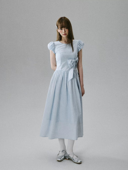 LOST FOREST - Blue Lyocell-Cotton Bow Dress