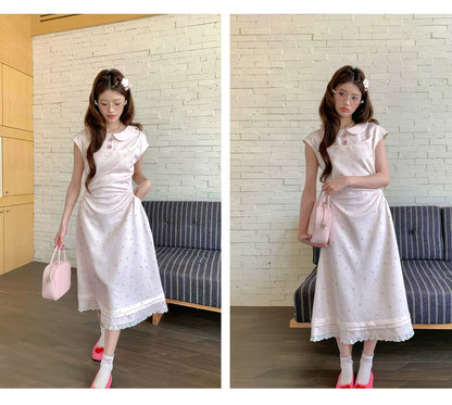 “Rose Milk Reverie” Pink Doll Collar A-Line Dress