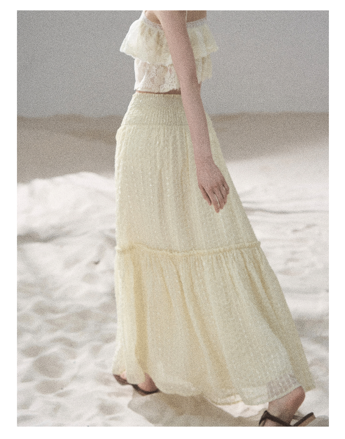 "Whispering Wheat Fields" Sage Mist Lace Maxi Skirt