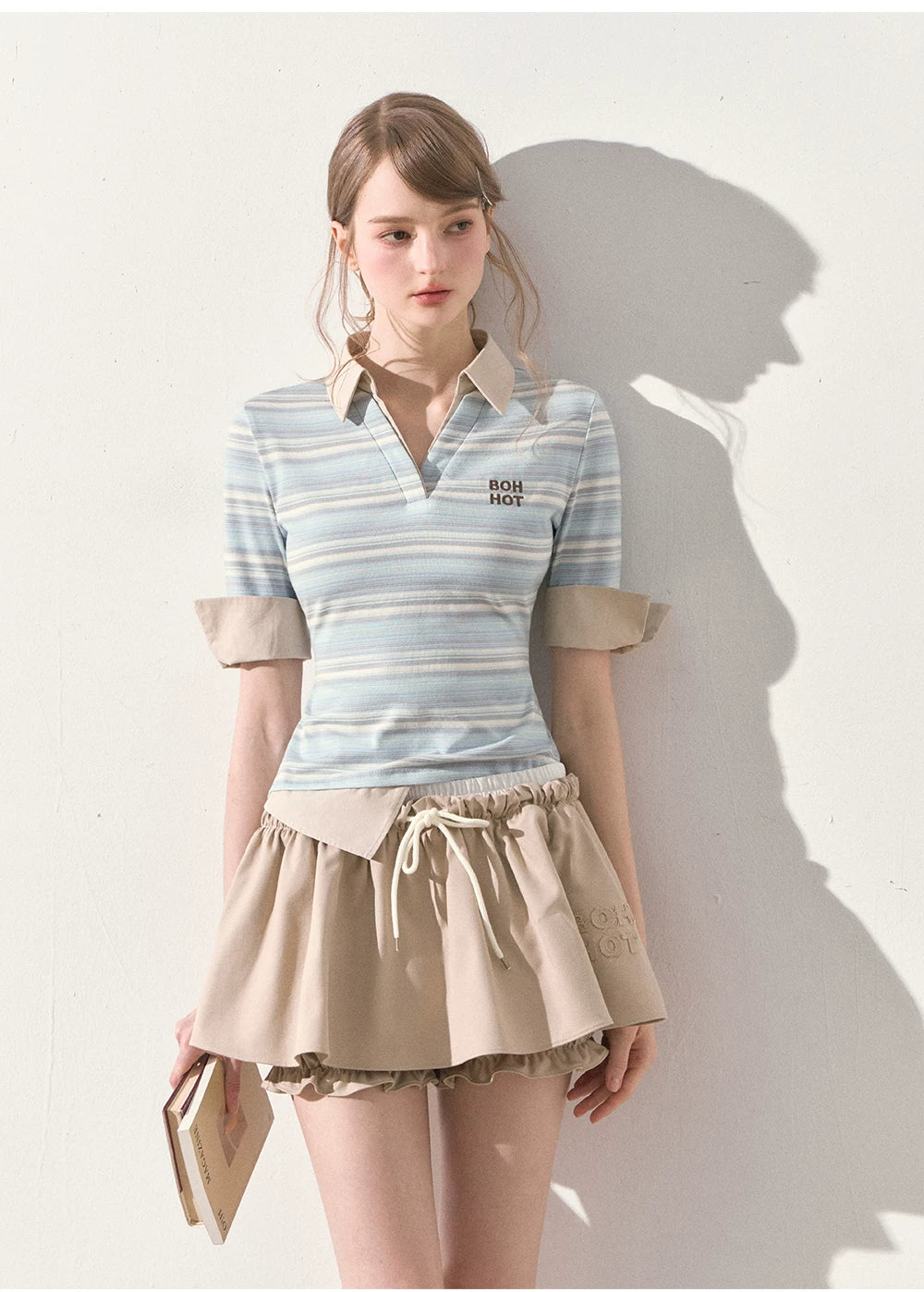 "A Beautiful Forecast" Blue Stripe Layered Polo Knit Top