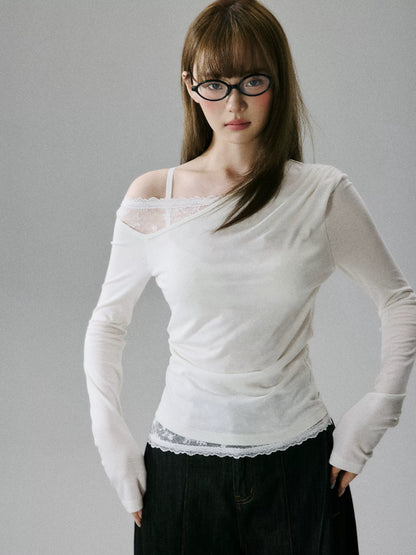 LOST FOREST - Cream White Wool Lyocell Layered Slim-Fit T-Shirt