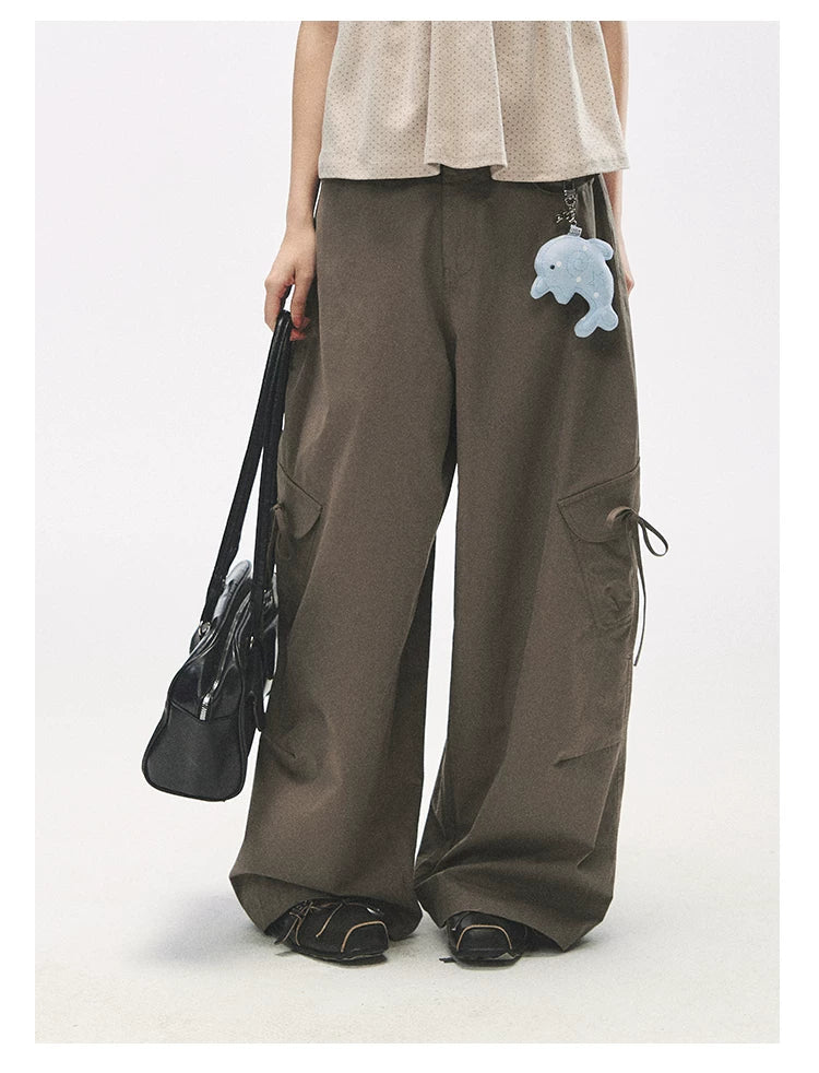 "Street Stroll Girl" Sage Gray Cotton Wide-Leg Cargo Pants