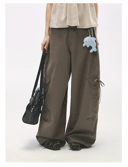 "Street Stroll Girl" Sage Gray Cotton Wide-Leg Cargo Pants