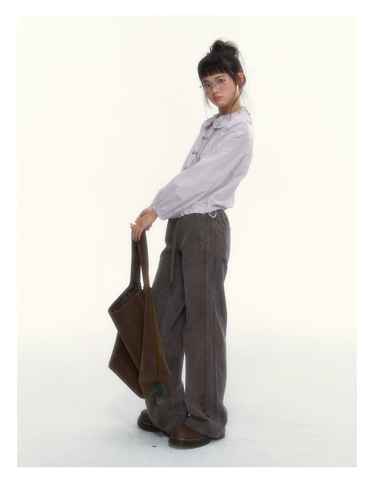 "A Season Called Autumn" Coffee Brown Vintage Washed Wide-Leg Utility Pants