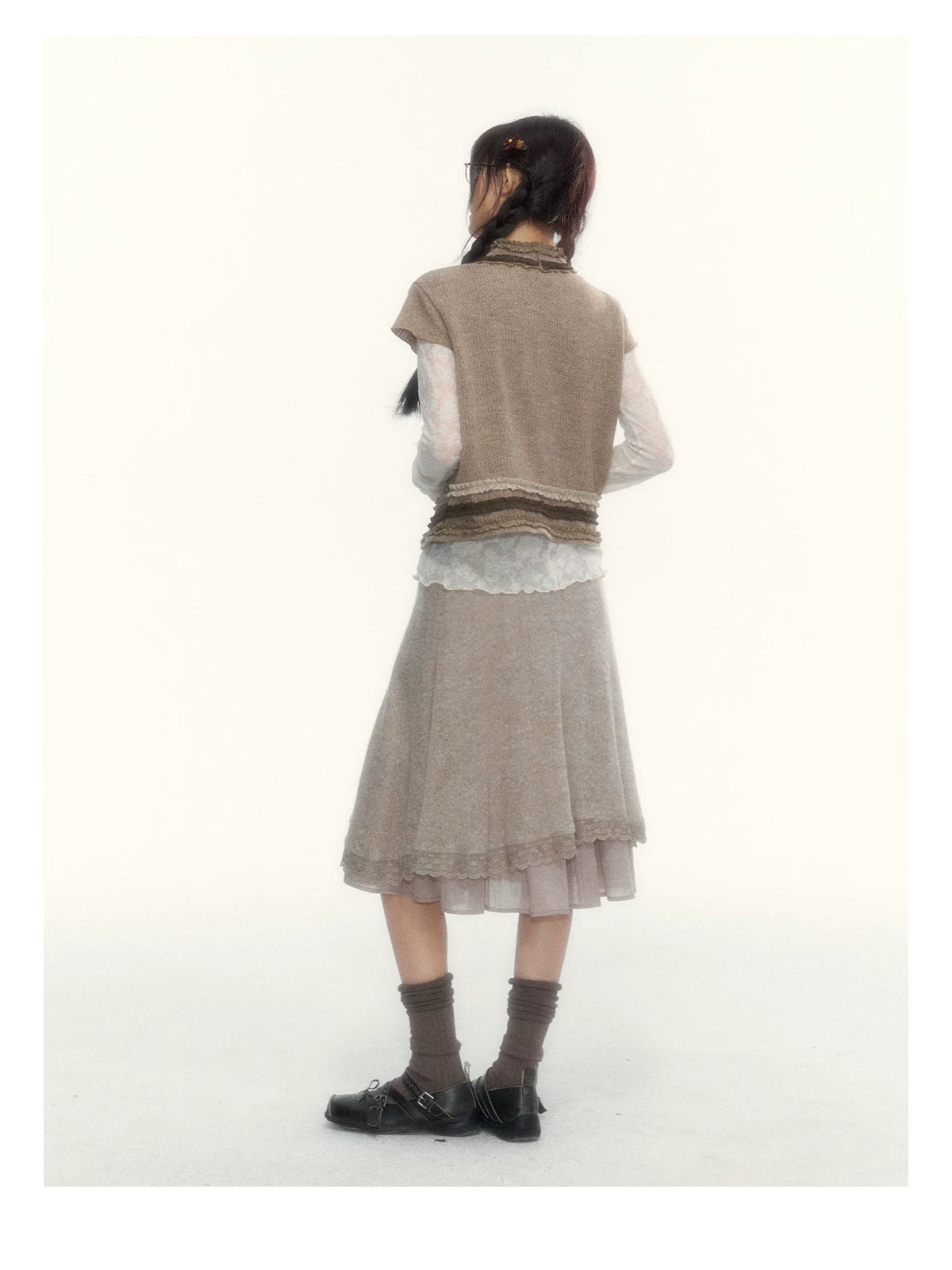 Milk Coffee Vintage Lace Knit A-Line Skirt