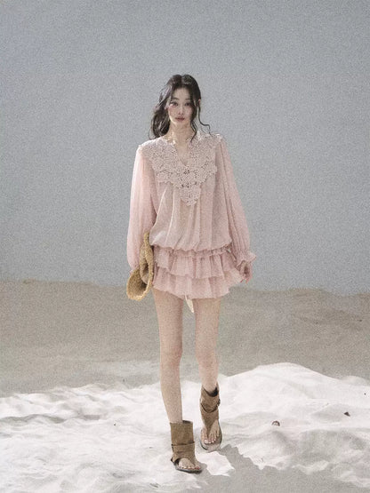 "Flowers on the Breeze" Blush Pink Top & Mini Skirt Two-Piece Set