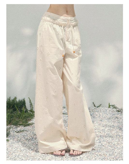 少也眼 "Misty Walk Pants" Cream Apricot Wide-Leg Chiffon Pants 546566
