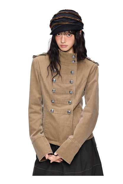 EZEK | Vintage Wash Napoleon Denim Jacket (Brown / Black)