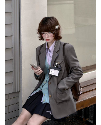 "Snow Lily Legacy" Gray Oversized School Blazer