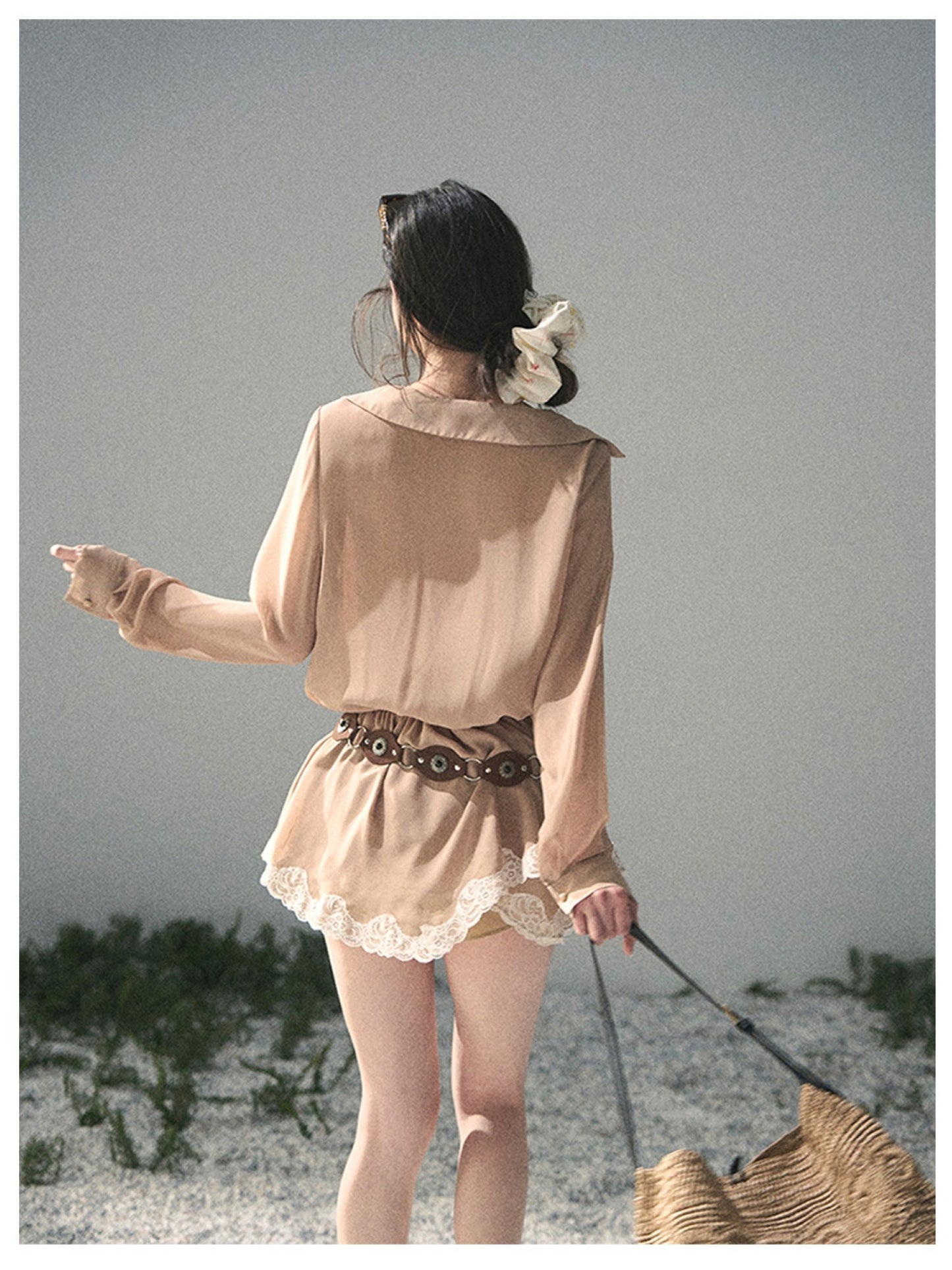 少也眼 “Hidden in the Evening Breeze” Cheese Yellow Faux Two-Piece Chiffon Dress 146