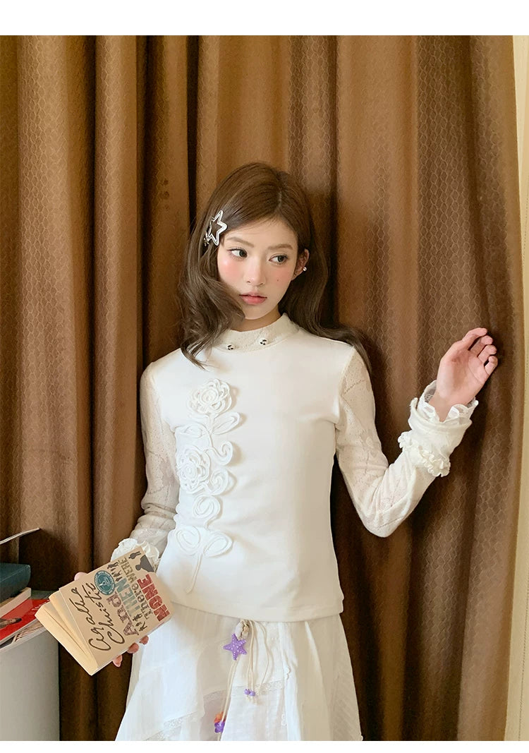 “Stardust Cascade” White Asymmetrical Ruffle Skirt