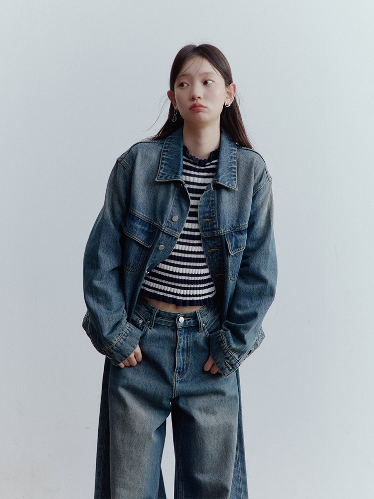 FUSSED Vintage Blue Oversized Washed Denim Jacket FOF-25SS165