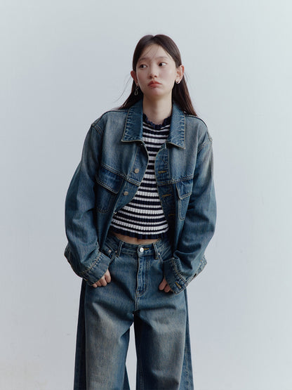 FUSSED Vintage Blue Oversized Washed Denim Jacket FOF-25SS165