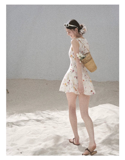 "Chamomile Summer" Dutch Cheese Floral Lace Pinafore Mini Dress 46345