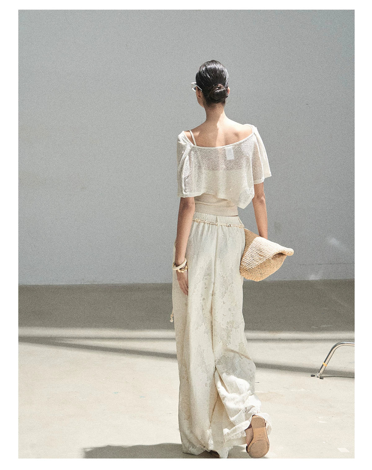 "A Love Letter to Sunlight" Dutch Cream Lace Wide-Leg Pants (With Matching Waist Rope)