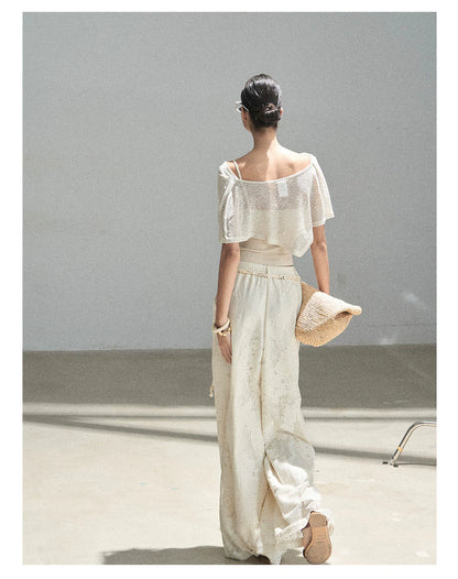 "A Love Letter to Sunlight" Dutch Cream Lace Wide-Leg Pants (With Matching Waist Rope)