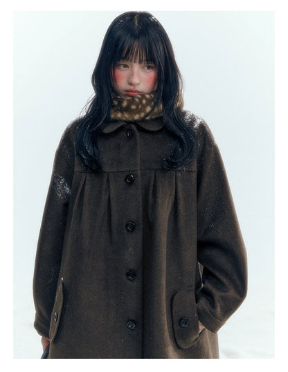 Horridale - Peter Pan Collar Pleated Mid-Length Wool-Blend Coat – Brown Coffee