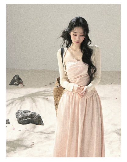 "Blushing Sunset Clouds" Ballet Pink Strapless Maxi Dress