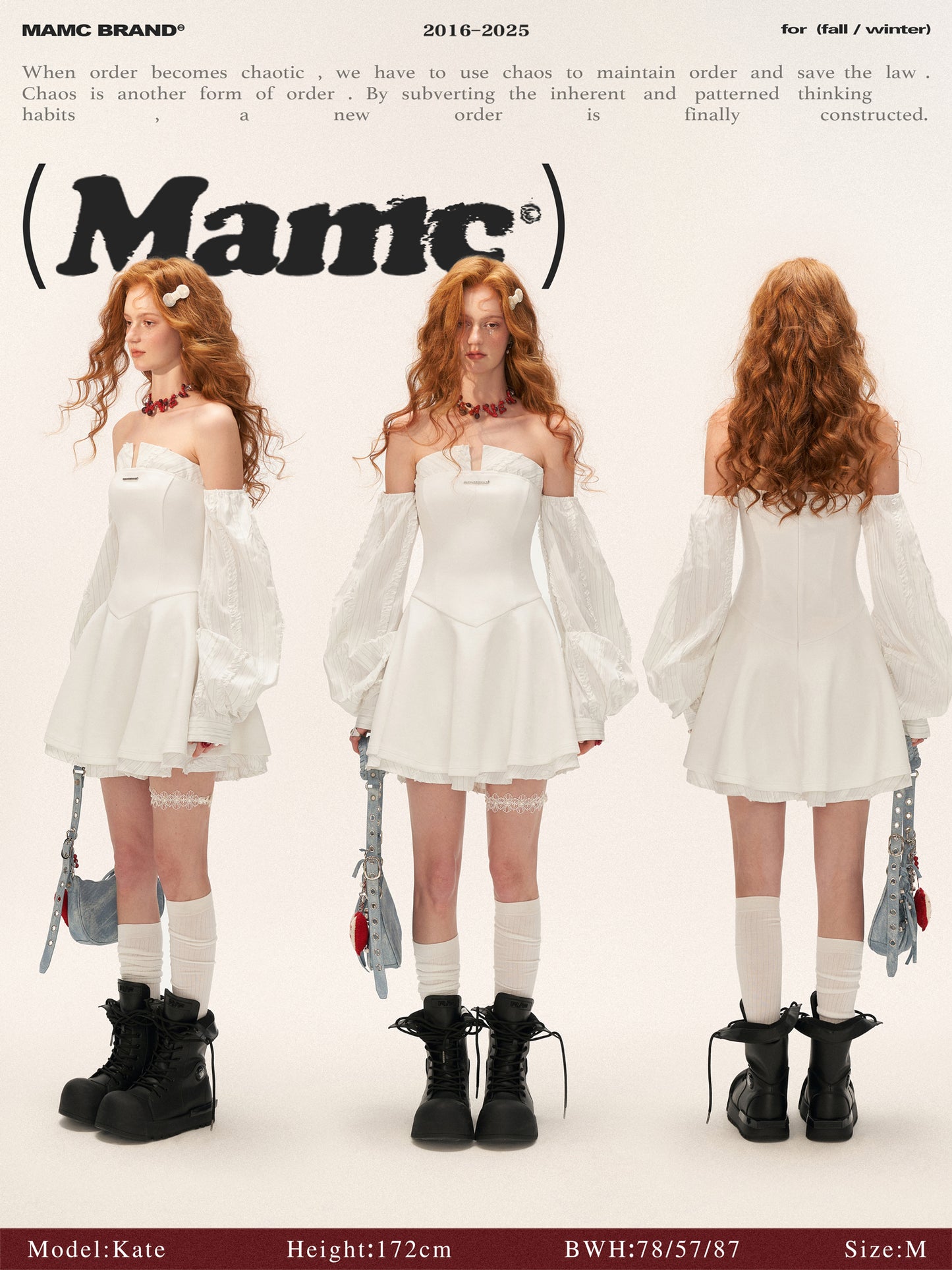 MAMC - Plaid Lantern Sleeve Corset Dress (White)