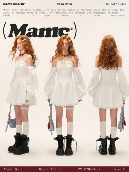 MAMC - Plaid Lantern Sleeve Corset Dress (White)