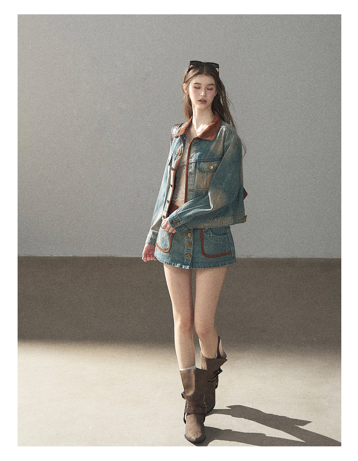 170726 "Closer to the Sun" Vintage Blue Denim Jacket & Skort Set