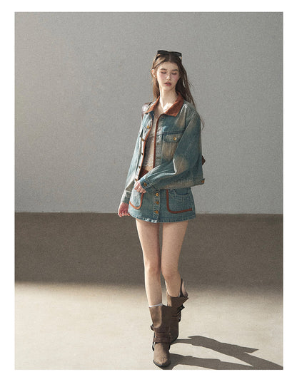 170726 "Closer to the Sun" Vintage Blue Denim Jacket & Skort Set