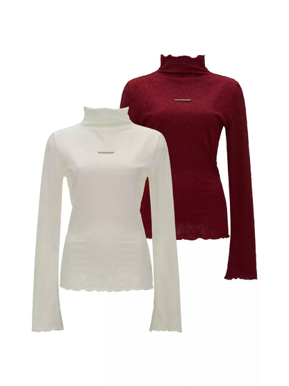 MAMC - Textured Muse Fitted Long-Sleeve Top (Red / White)