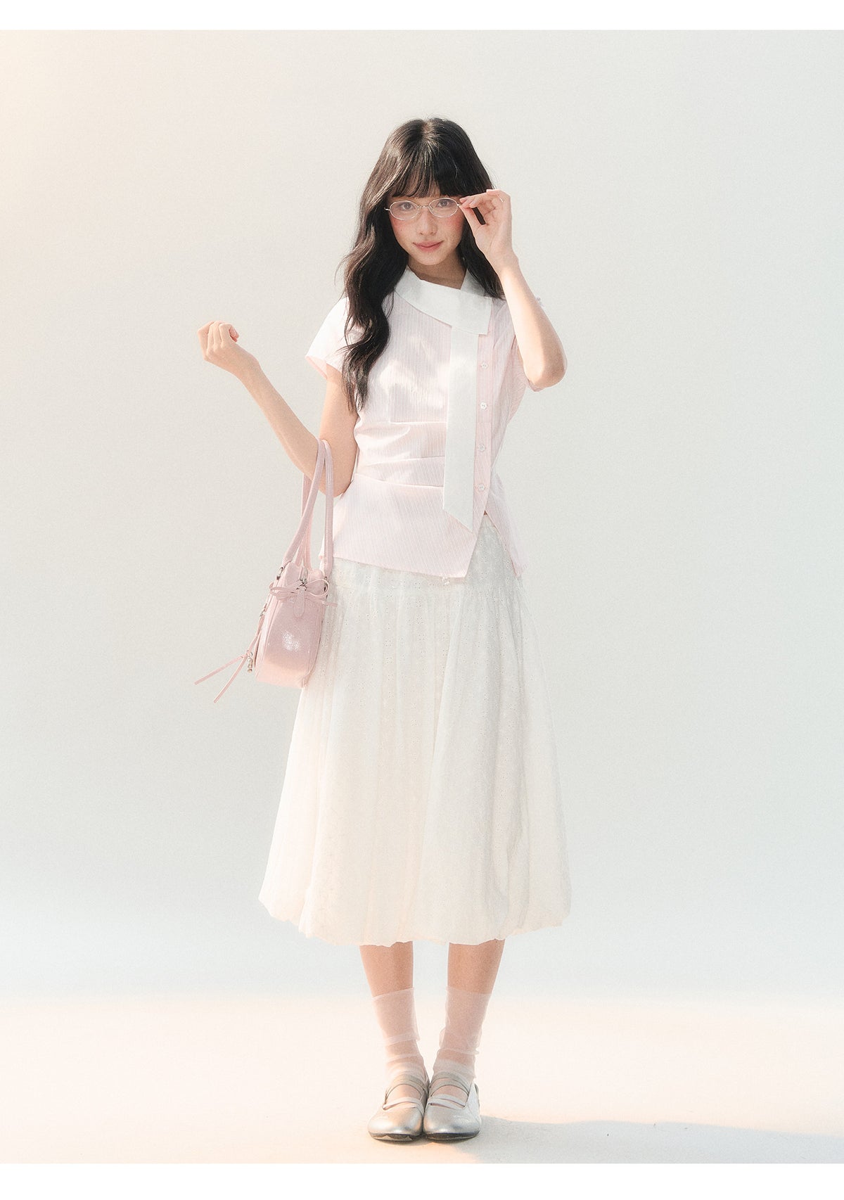 [CAN] "Girl's Getaway" Pink Stripe Ribbon Collar Blouse