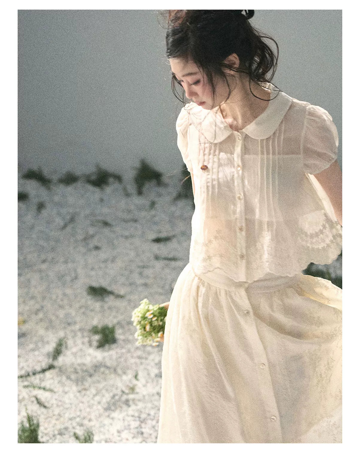 "Apricot Blossom After Rain" Dutch Cheese Lace Blouse & Maxi Skirt Set 532453