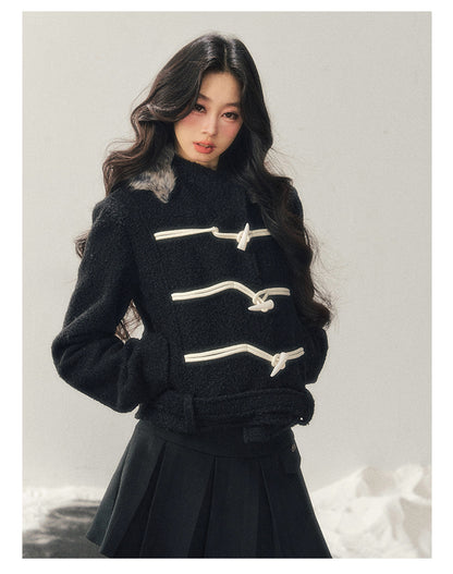 少也眼 "Silent Devotion" Quilted Fringe Wool Coat - Quiet Black