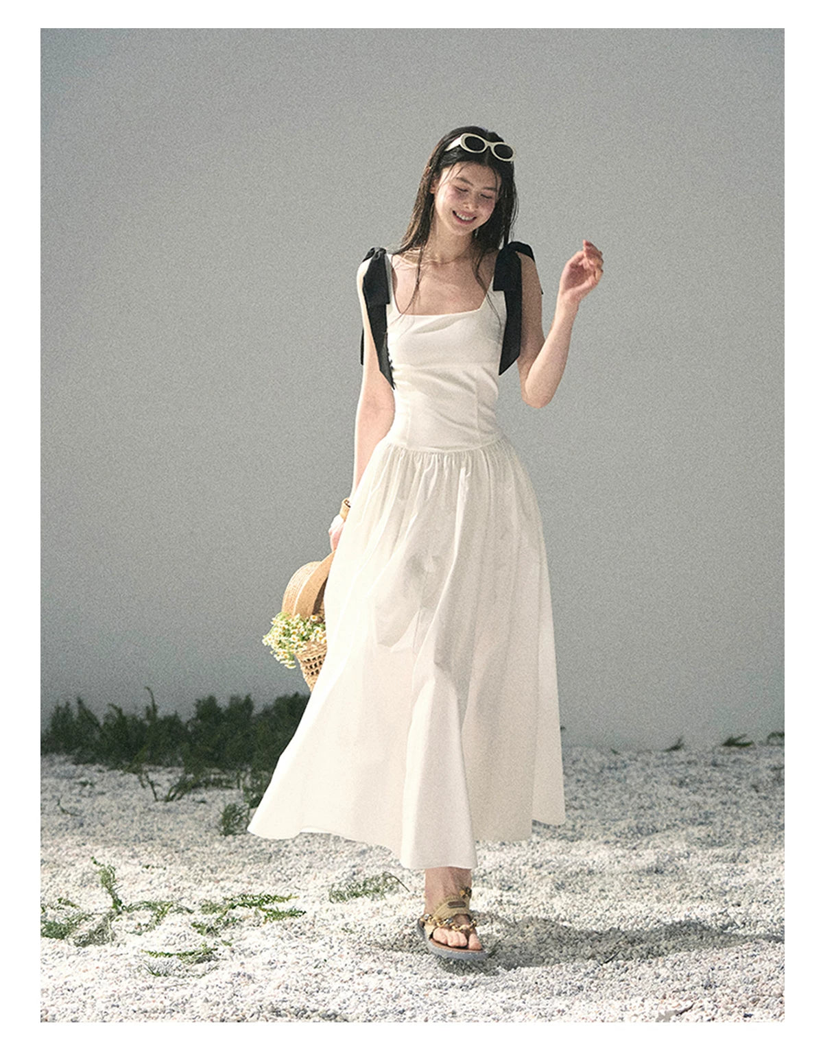 "Whispered Spring Midnight" Gardenia White Maxi Sundress 84545
