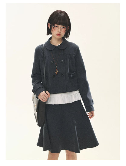 "First Day of Spring" Charcoal Gray Bow Blazer & Asymmetrical Skirt Set
