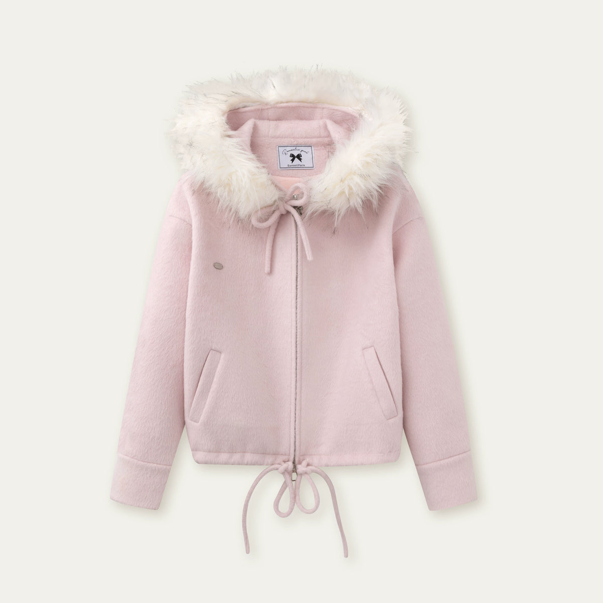 SunsetPark - "Warm Winter Days" Faux Fur Collar Wool-Blend Top Coat (Gray / Pink)
