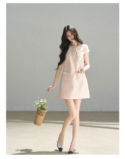 "Blush Haze" Cinnamon Pink Lace Babydoll Mini Dress