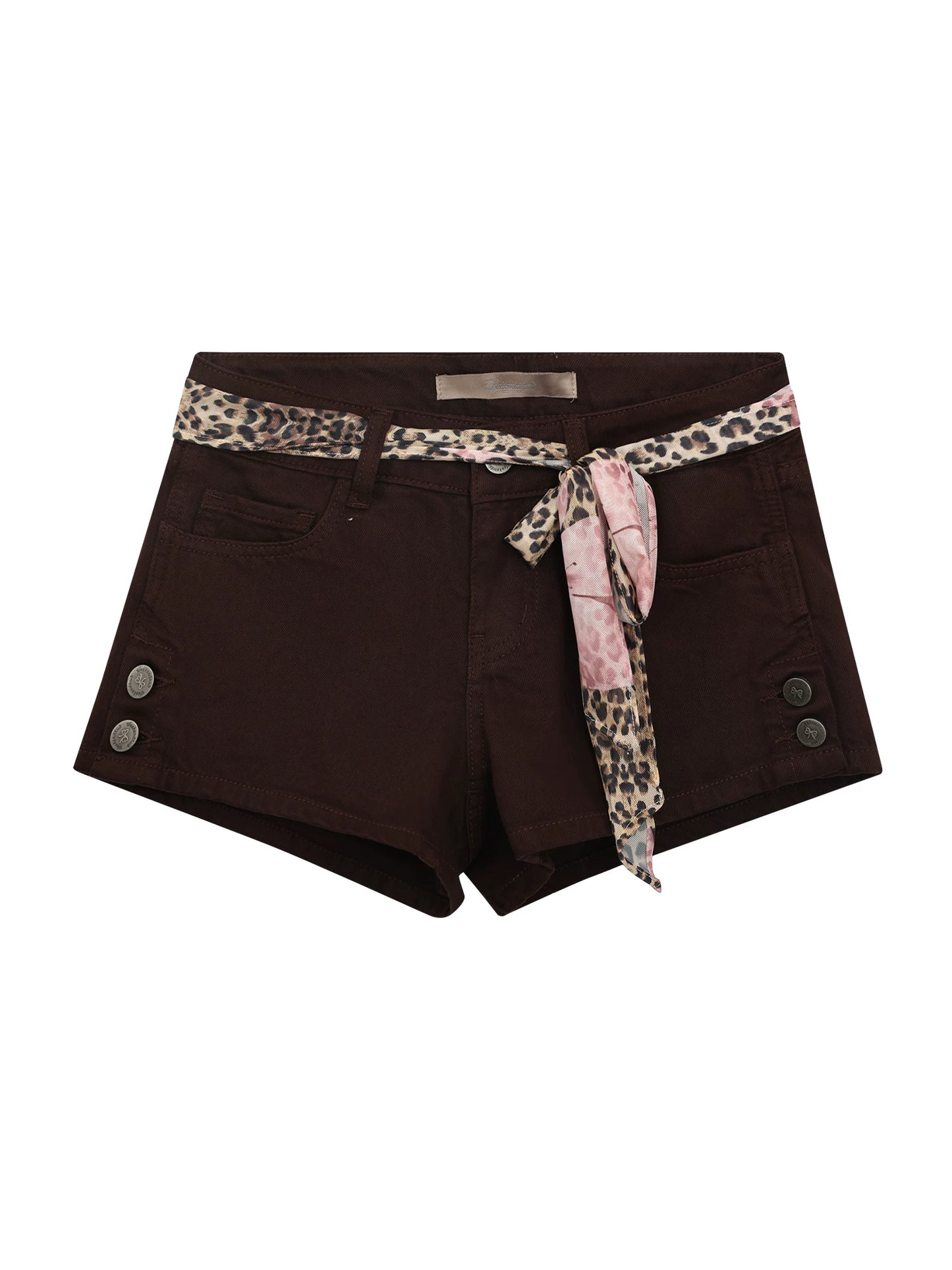"Desert Departure" Dark Brown Denim Shorts (Includes Leopard Scarf Belt)