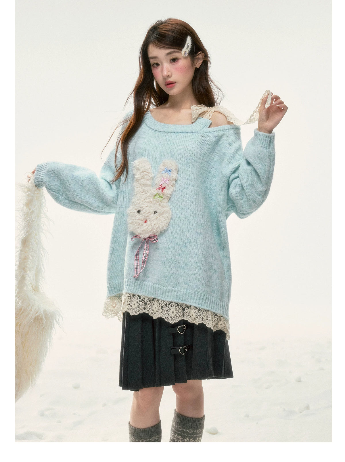 BIBIBENCY - Light Blue Bunny Alpaca-Blend Sweater