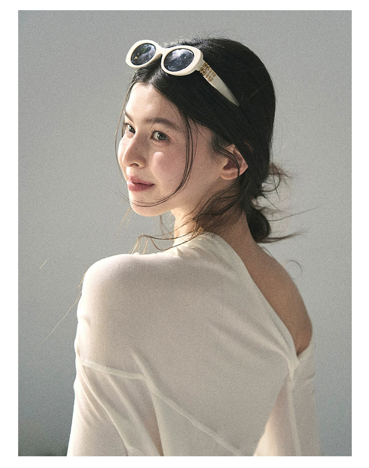“Where Shadow Walks Beside Light” Milk Apricot Asymmetrical Top