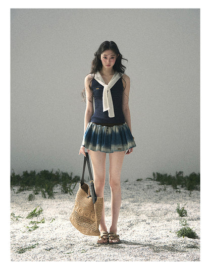“Sea Breeze & Wheat Fields” Academy Blue Sailor Collar Top