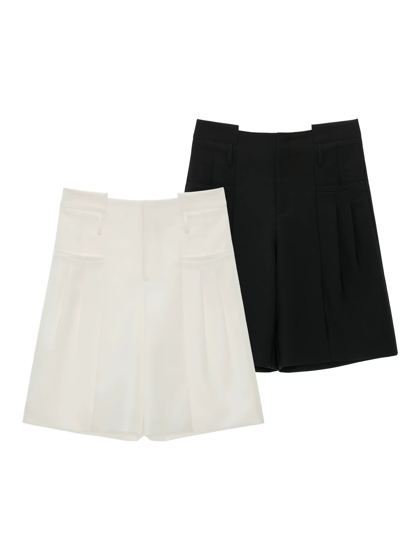 Tailored High-Waist Bermuda Suit Shorts (White / Black)