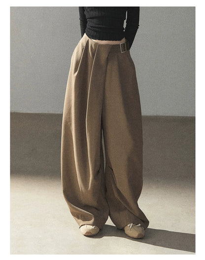 AOMALM - "A Touch of Autumn" Loose Relaxed Balloon Wide-Leg Pants With Belt (Dusty Taupe Brown / Quiet Black)