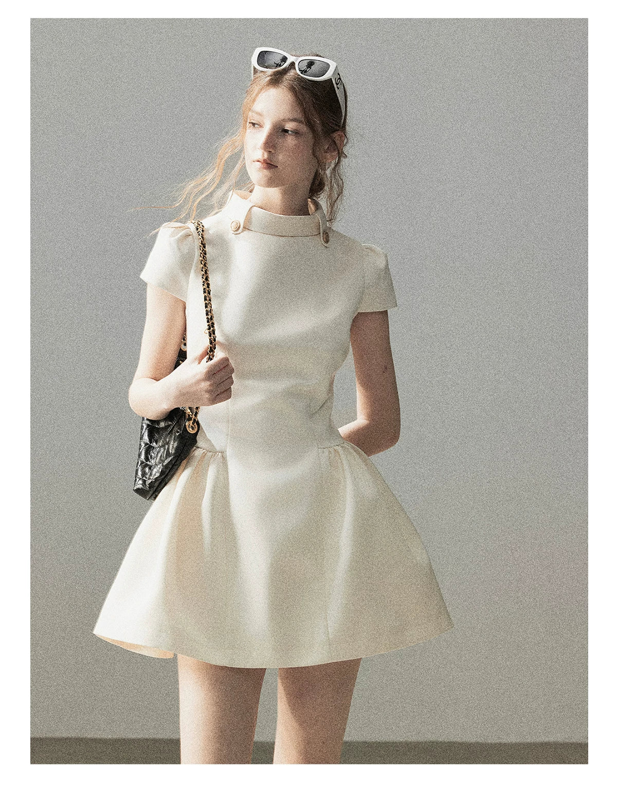 "Light Above the Clouds" Cream Ivory Satin Fit & Flare Mini Dress