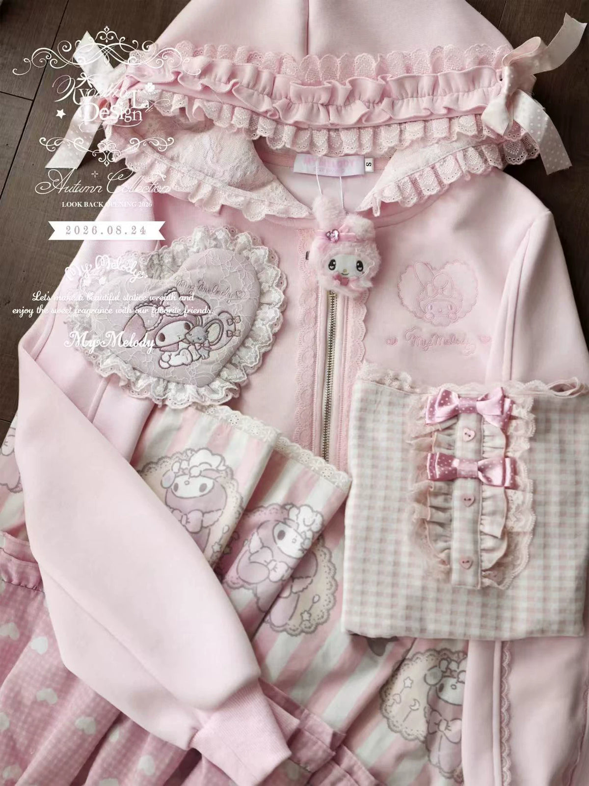 “Ribbon Daydream” Pink Cropped Zip-Up Hoodie