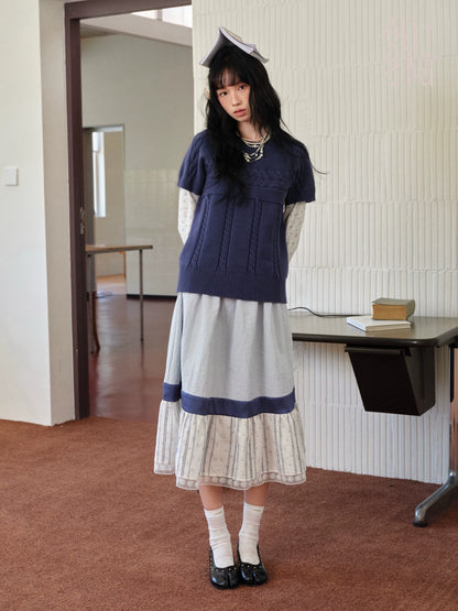 DAILY ARTIST - Navy Cable Knit Short-Sleeve Top