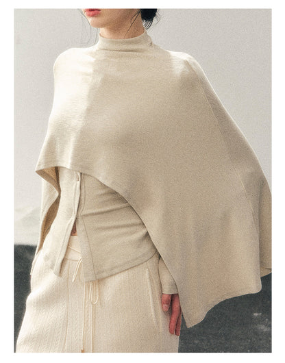 少也眼 "Moss Whisper" Ivory Two-Tone Shawl T-Shirt Two-Piece Set