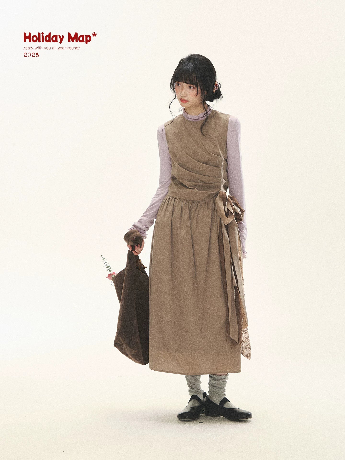 "Cream Cocoa" Cream Cocoa Ruched Bow Pinafore Maxi Dress